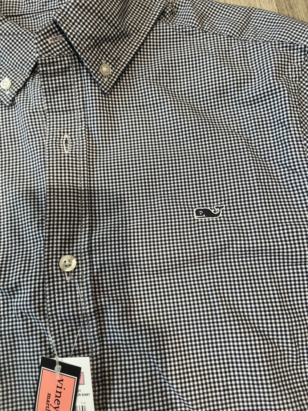 NWT Mens Vineyard Vines Navy/White Gingham Checkered Button-Down Shirt. Small. - Picture 4 of 6